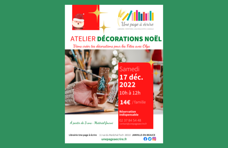 Atelier Déco Noël pour les enfants, samedi 17 décembre 2022 de 10h à